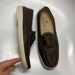 Marc Joseph brown basket weave embossed leather loafers size 10.5